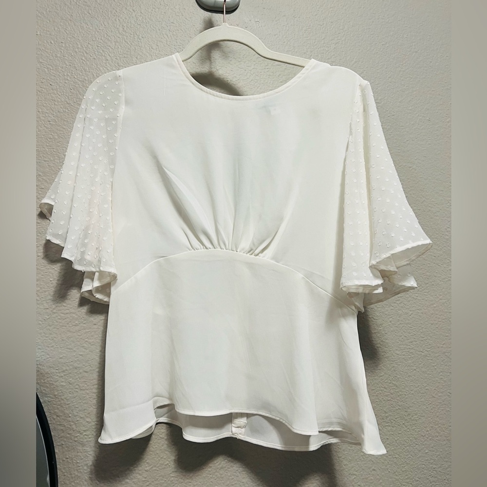 EXPRESS White Blouse with Sheer Sleeves